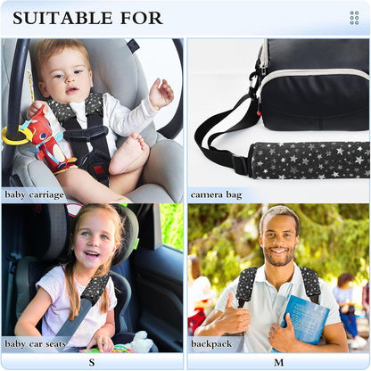 2 Pack Sparkly Silver Stars Seatbelt Covers Seat Belt Cover Pad for Adults Boys Girls Car Seat Strap Covers Pads Cushion Universal Shoulder Strap Pad Protector for Backpack Camera Bag 10x7.7Inch