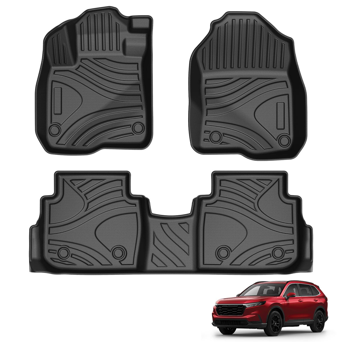 Powerty Floor Mats for 2019-2024 2025 Toyota RAV4 Accessories All Weather Floor Liner 3D TPO 1st & 2nd Row Floor Mat Heavy-Duty Floor Liners(FIT All Models)