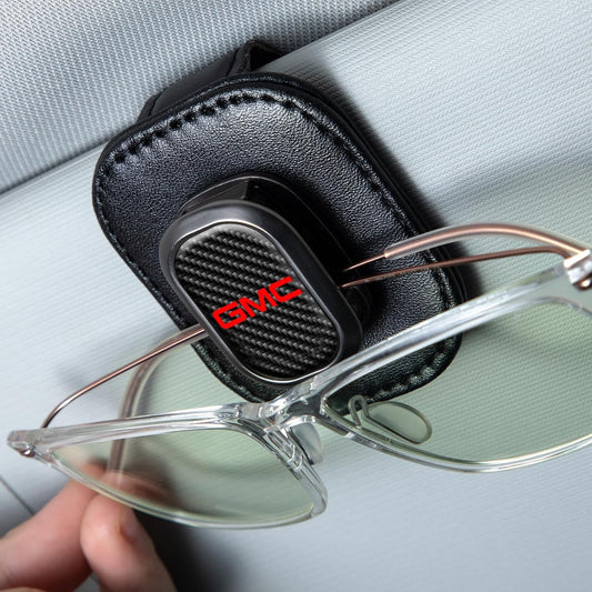 Sunglasses Holder, Leather Glasses Holders Compatible with GMC Series Car Sun Visor, Eyeglasses Hanger and Ticket Card Clip Eyeglasses Mount for Car, for Accessories, Black