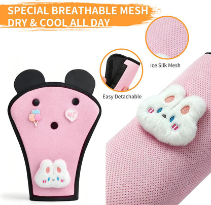Cute Bunny Seat Belt Cover Pads for Kids – Soft Mesh Seatbelt Cushion, Shoulder & Belly Protector, 2-Piece Set