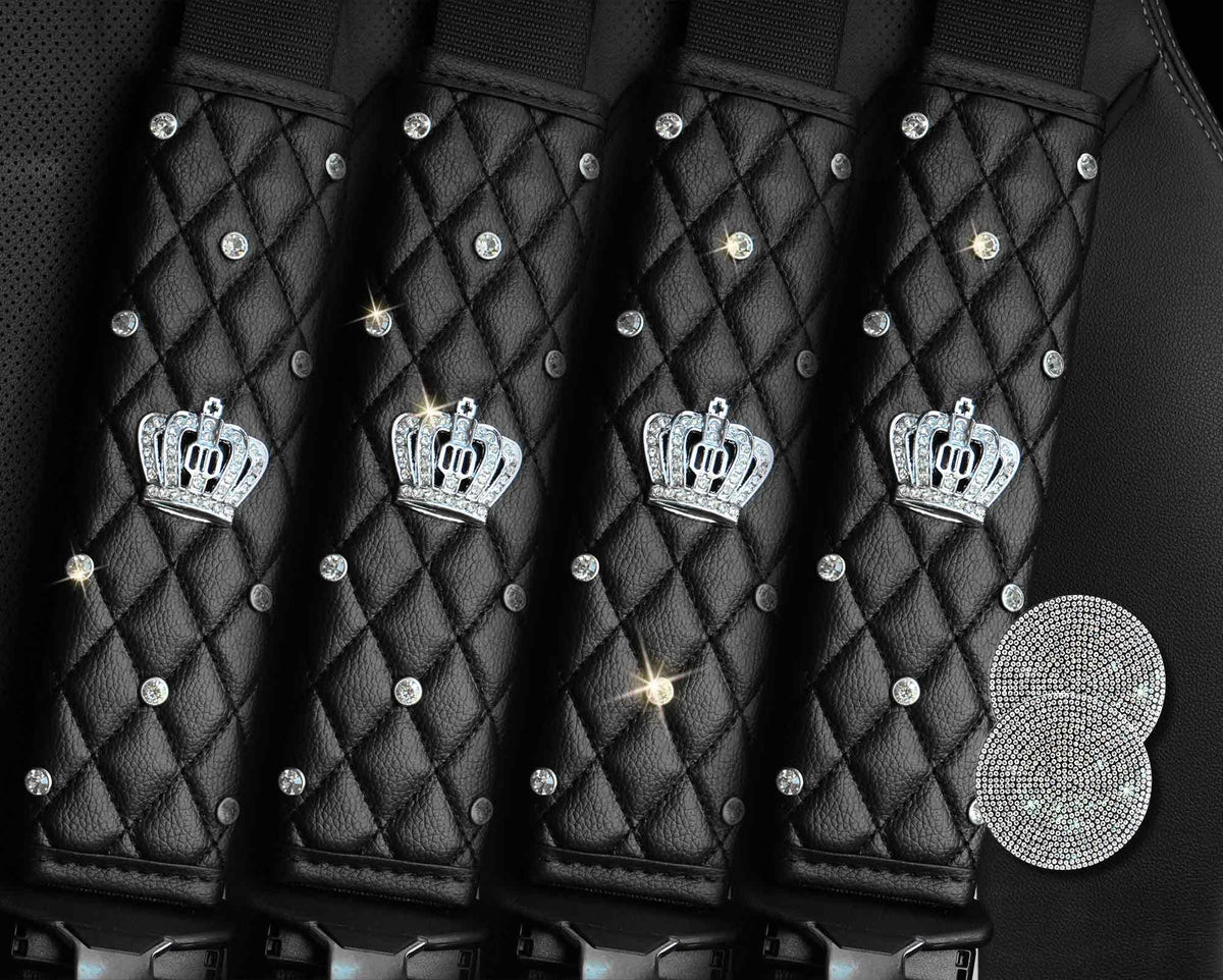 2PCS Bling Car Seatbelt Strap Covers for Women Girls - Crystal Rhinestone Velvet Shoulder Pad Protector - Diamond Shine Safety Shoulder Pad, Car Decor Interior Accessories