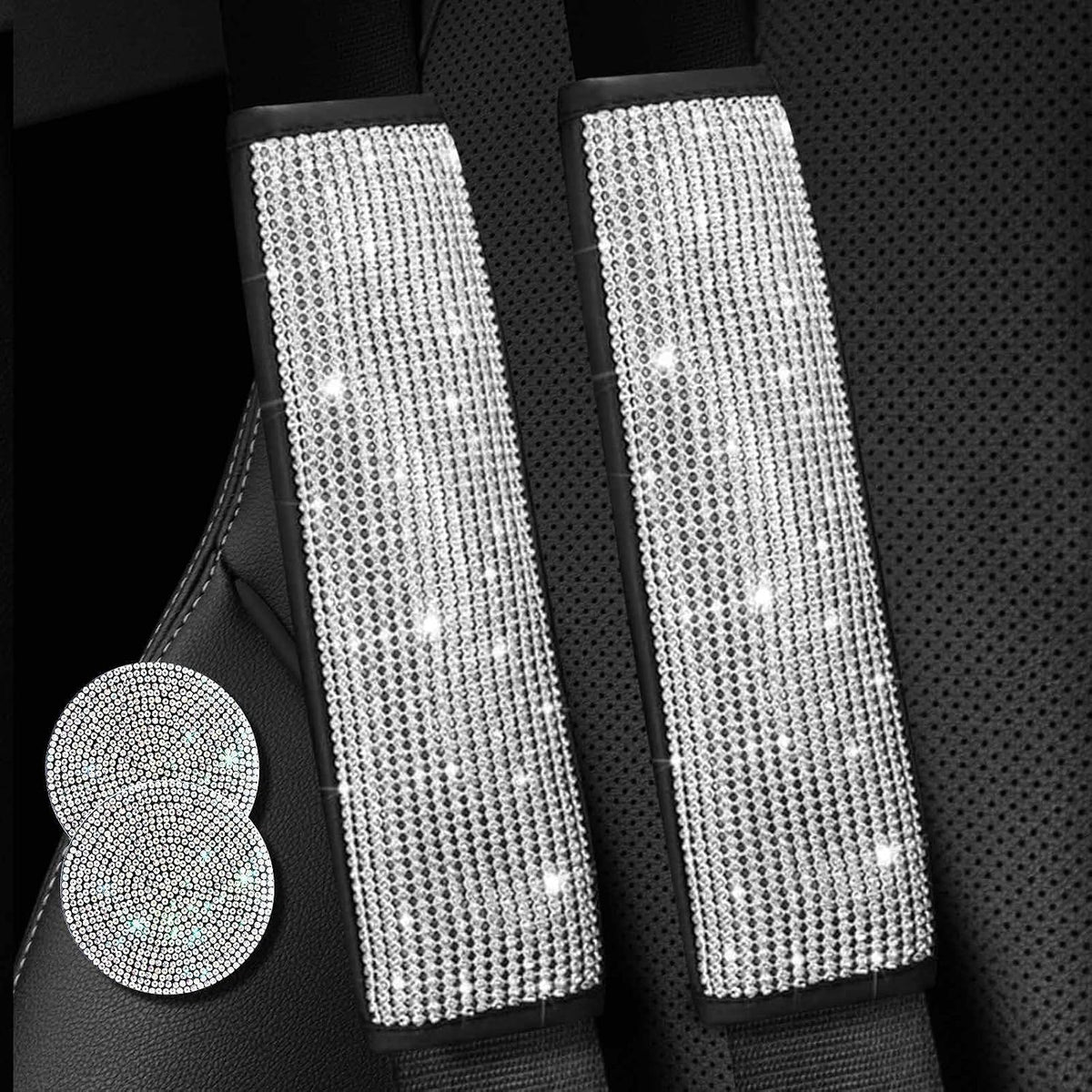 2PCS Bling Car Seatbelt Strap Covers for Women Girls - Crystal Rhinestone Velvet Shoulder Pad Protector - Diamond Shine Safety Shoulder Pad, Car Decor Interior Accessories