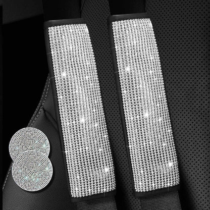 2PCS Bling Car Seatbelt Strap Covers for Women Girls - Crystal Rhinestone Velvet Shoulder Pad Protector - Diamond Shine Safety Shoulder Pad, Car Decor Interior Accessories