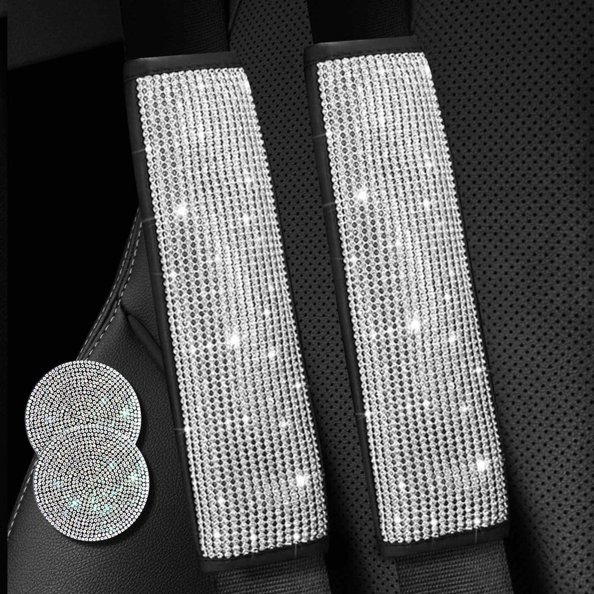 2PCS Bling Car Seatbelt Strap Covers for Women Girls - Crystal Rhinestone Velvet Shoulder Pad Protector - Diamond Shine Safety Shoulder Pad, Car Decor Interior Accessories
