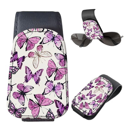 Sunglasses Holder for Car Visor, PU Leather Glasses Clip Organizer, Cute Magnetic Eyeglass Holder for Vehicle Sun Visor, Car Interior Accessory for Women & Men Tropical Neon Flowers