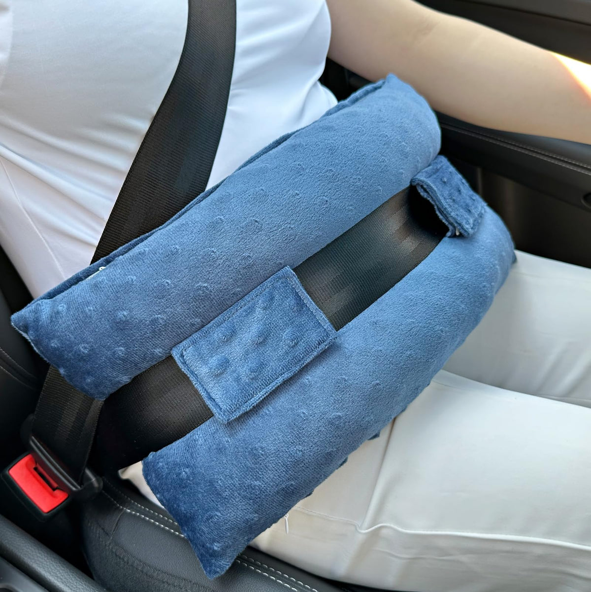 Hysterectomy Seatbelt Pillow for Post Surgery, Hysterectomy Recovery Must Have, Abdominal Pillows with Ice/Hot Pocket Tummy Tuck Cushions Seat Belt Padding Protectors, Minky Dot Denim Blue
