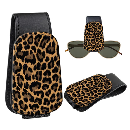 Leather Magnetic Sunglass Holder for Car Sun Visor, Cute Eyeglass Ticket Card Hanger Clip, Universal Auto Interior Accessories for SUV Pickup Truck, Green Camo