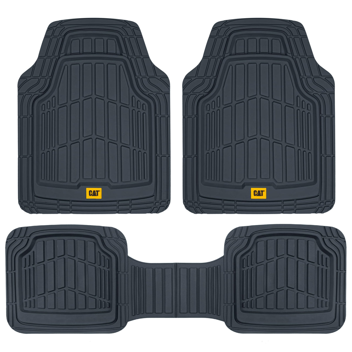 Cat® ToughRide™ Heavy-Duty 3 Piece Rubber All Season Floor Mats for Car Truck Van SUV, Black - Premium Trim to Fit Cars Floor Mat, All Weather Deep Dish Automotive Floor Mats, Total Dirt Protection