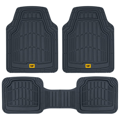 Cat® ToughRide™ Heavy-Duty 3 Piece Rubber All Season Floor Mats for Car Truck Van SUV, Black - Premium Trim to Fit Cars Floor Mat, All Weather Deep Dish Automotive Floor Mats, Total Dirt Protection