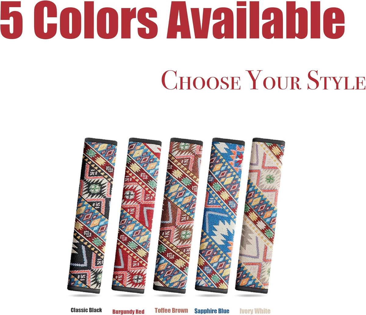 Boho Linen Seat Belt Covers 2 Pack - 19.6" Extra Long Car Shoulder Pads, Natural Breathable Fabric Strap Protector to Prevent Clothes Pilling & Friction, Aesthetic Gift for Women, Family & Friends
