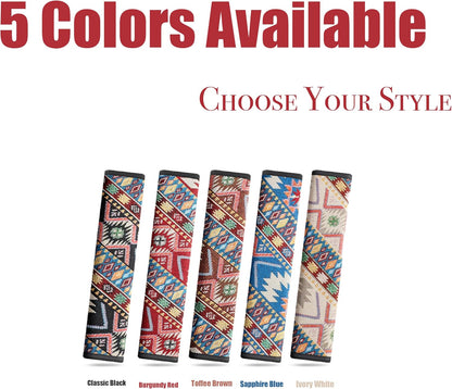 Boho Linen Seat Belt Covers 2 Pack - 19.6" Extra Long Car Shoulder Pads, Natural Breathable Fabric Strap Protector to Prevent Clothes Pilling & Friction, Aesthetic Gift for Women, Family & Friends