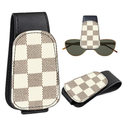 Leather Magnetic Sunglass Holder for Car Sun Visor, Cute Eyeglass Ticket Card Hanger Clip, Universal Auto Interior Accessories for SUV Pickup Truck, Cherry Pattern