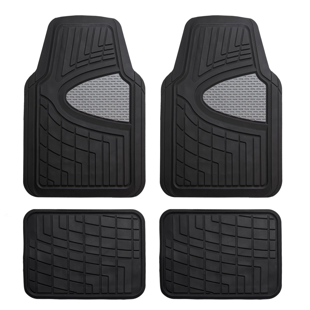 FH Group Premium Liners Tall Channel Trimmable All Weather Rubber Full Set Car Floor Mats (Beige) w. Trimmable All-Season Cargo Liner (Black) - Universal Fit for Cars Trucks and SUVs