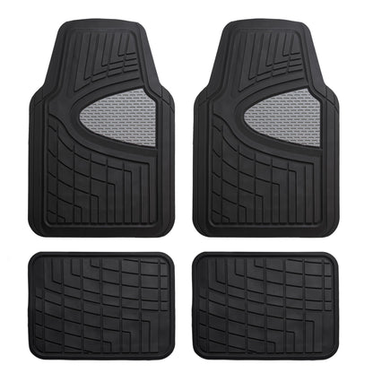 FH Group Premium Liners Tall Channel Trimmable All Weather Rubber Full Set Car Floor Mats (Beige) w. Trimmable All-Season Cargo Liner (Black) - Universal Fit for Cars Trucks and SUVs