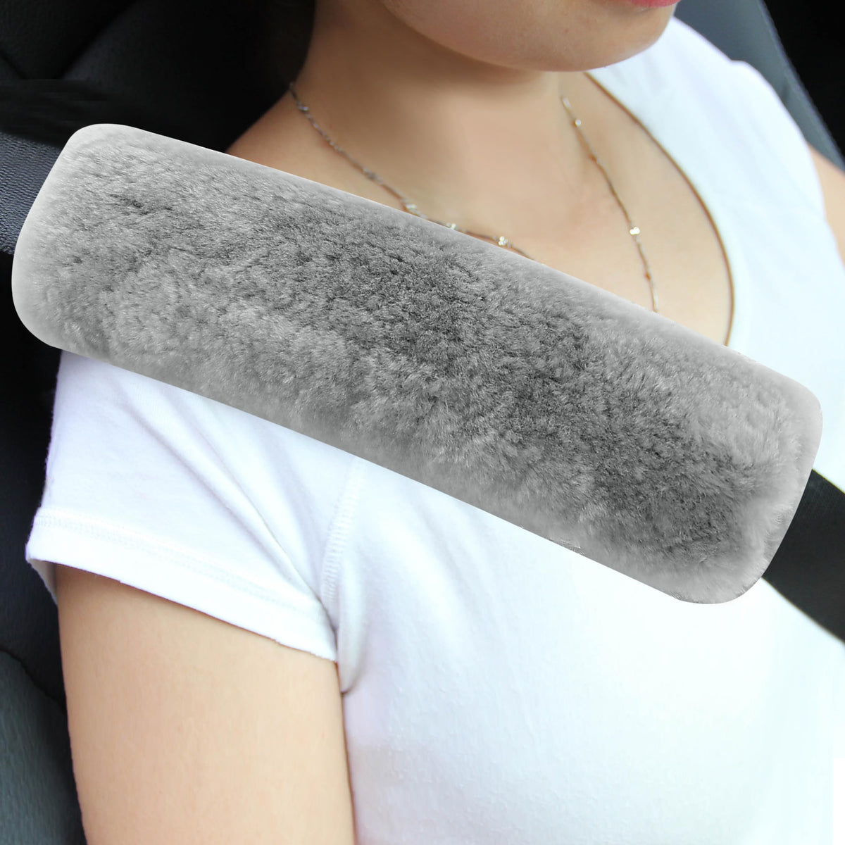 Amooca 2-Pack Real Wool Seatbelt Cover Authentic Sheepskin Shoulder Pad