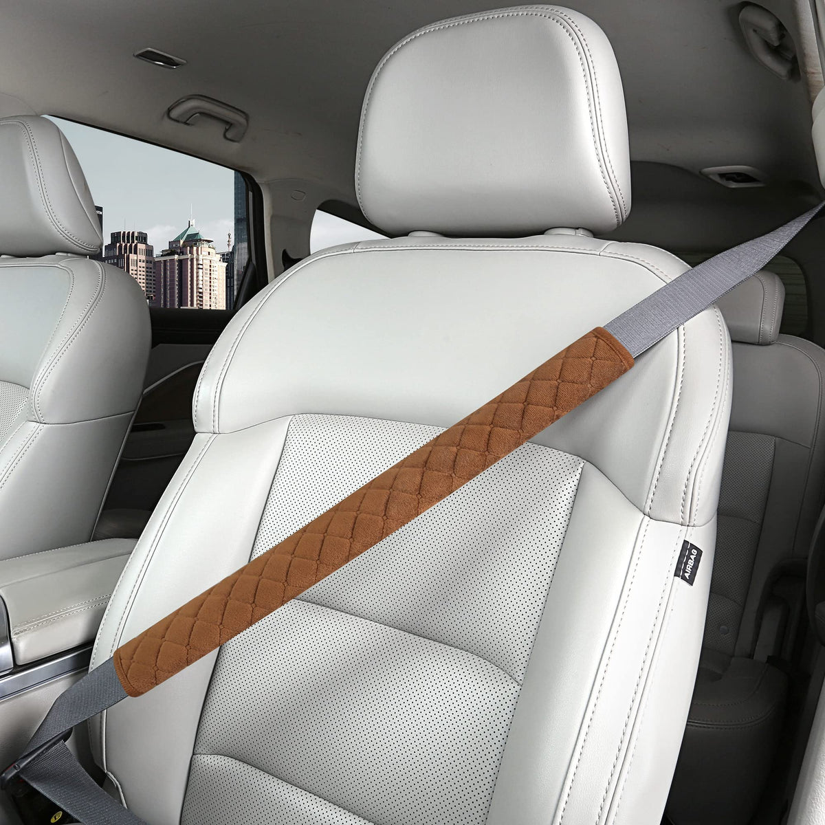 HighnessHwoo Extra Long Seatbelt Covers for Adults Kids Women & Men, Soft Car Seat Belt Strap Cushion for for truck & bus drivers only, Shoulder Neck Chest Protector Pads, 1pc, Beige, 25.5in
