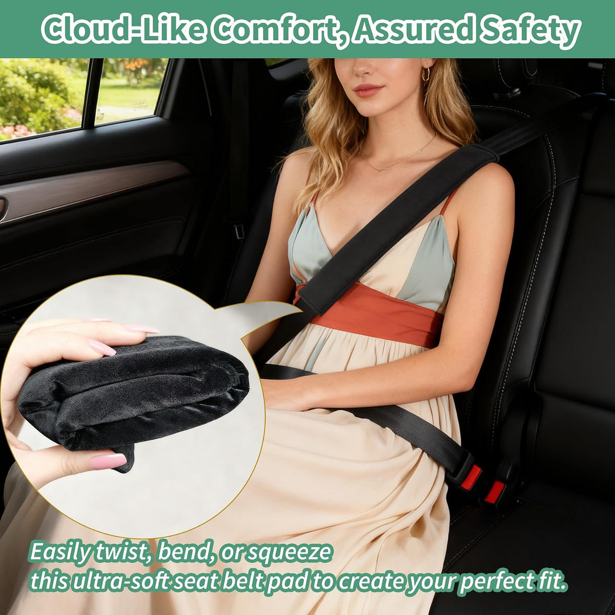 2PCS Car Seat Belt Cover Pad 13 Inch Long, Slim Car Seat Shoulder Strap Pads, Soft Velvet Fluffy Seatbelt Cushion Protect Neck&Shoulder, Thin Car Seatbelt Covers Pad Universal Fit Most Vehicles(Black)