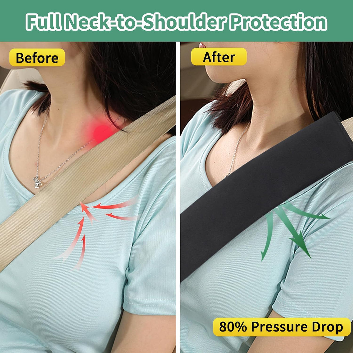 2PCS Car Seat Belt Cover Pad 13 Inch Long, Slim Car Seat Shoulder Strap Pads, Soft Velvet Fluffy Seatbelt Cushion Protect Neck&Shoulder, Thin Car Seatbelt Covers Pad Universal Fit Most Vehicles(Black)