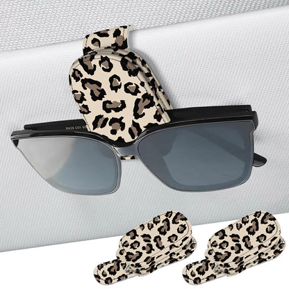 2 Pack Magnetic Leather Sunglass Holder, Universal Magnetic Car Eyeglass Hanger Clip for Different Size Eyeglasses, Car Visor Accessories (Black Plaid)