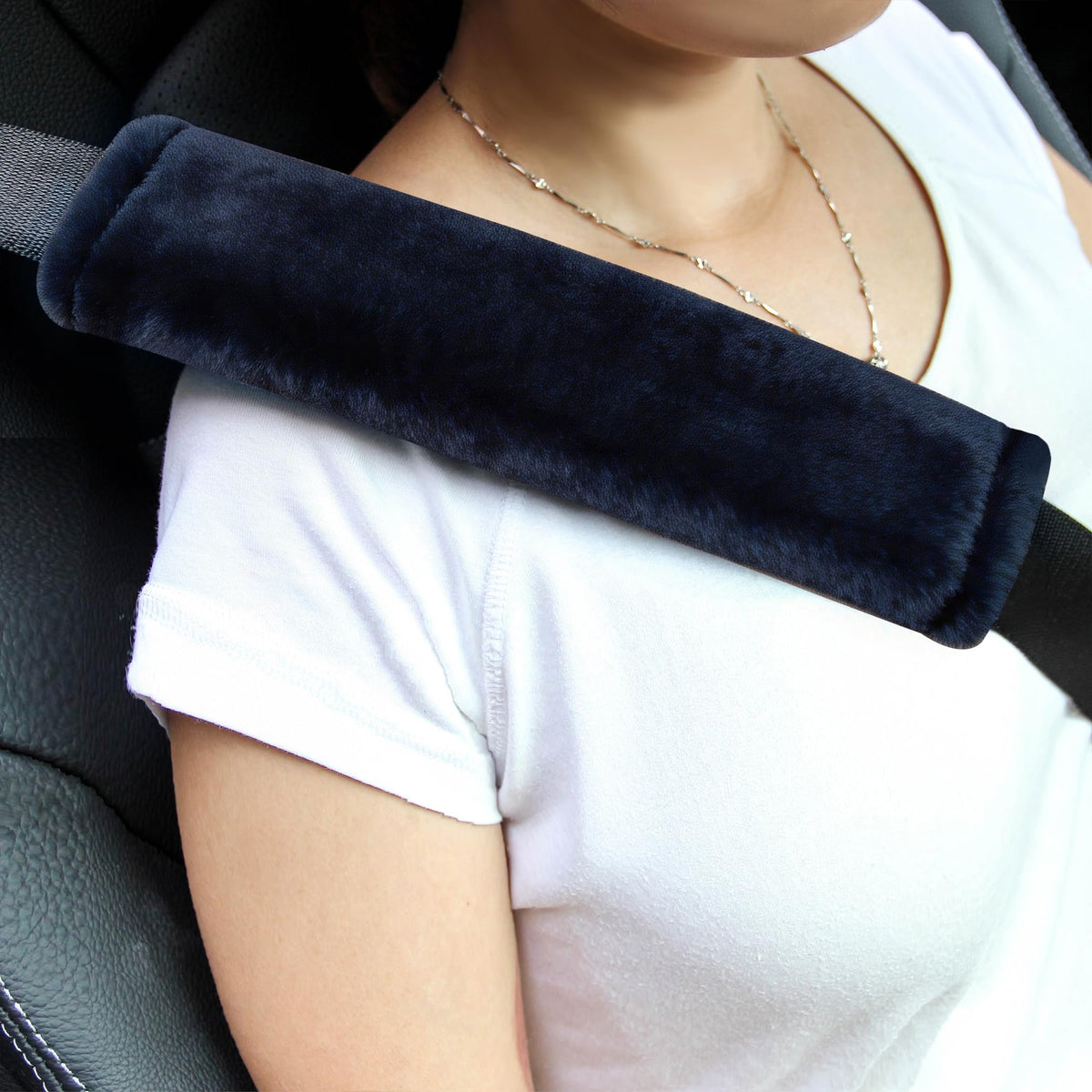 Amooca 2-Pack Real Wool Seatbelt Cover Authentic Sheepskin Shoulder Pad