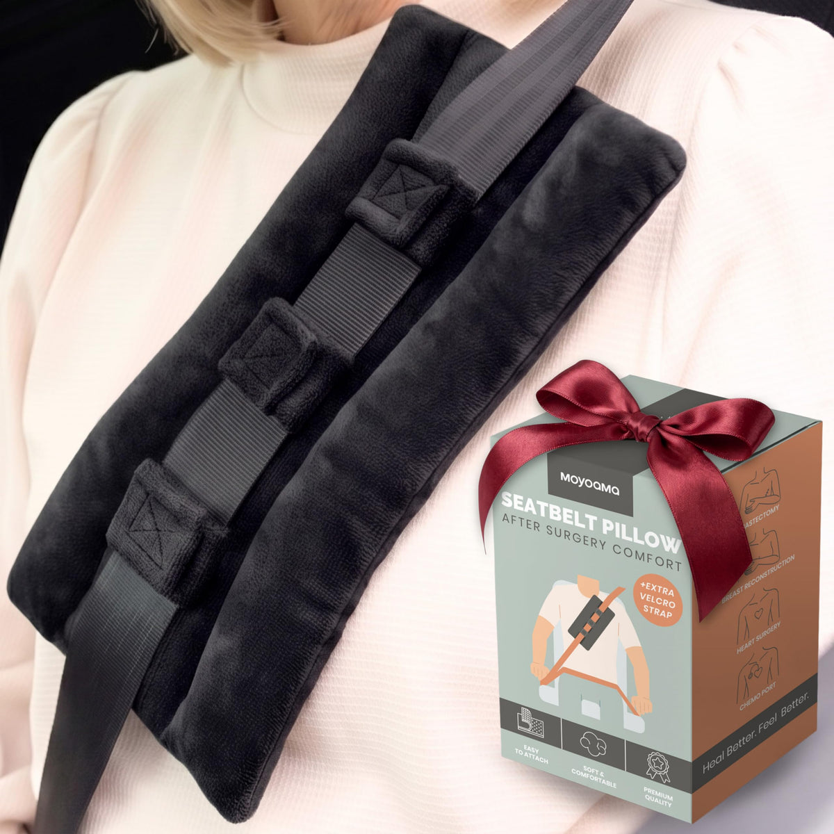 MOYOAMA Seat Belt Pillow Post Surgery- Seatbelt Pillows for Post-Surgery, Chemo Port Pillow for Seat Belt, Port Pillows for Chemo Patients Seatbelt, Seatbelt Cushion for Heart Surgery Recovery Gifts