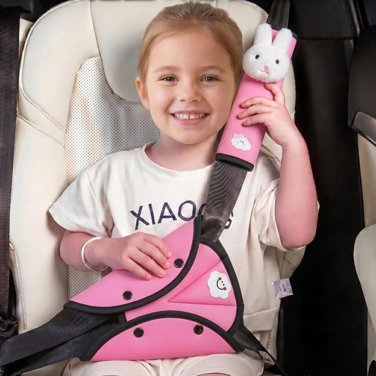 Seat Belt Cover for Kids Adults, Shoulder & Belly Comfort Pad for Boys Girls, Soft Breathable Hypoallergenic, Plush 3D Rabbit, Pink