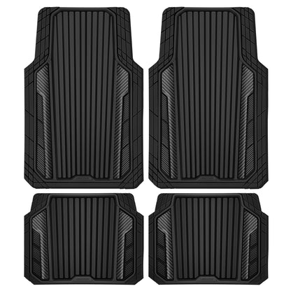 CAR PASS Heavy Duty Rubber Car Mats Metallic, Aluminum Film All Weather Floor Mats Waterproof Universal Trim to Fit Automotive SUV Sedan Van 4 Piece Anodized Deep Dish Two-Tone Sporty Black Red Chrome