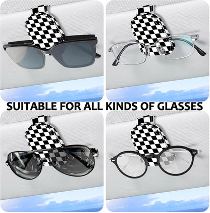 2 Pack Magnetic Leather Sunglass Holder, Universal Magnetic Car Eyeglass Hanger Clip for Different Size Eyeglasses, Car Visor Accessories (Black Plaid)