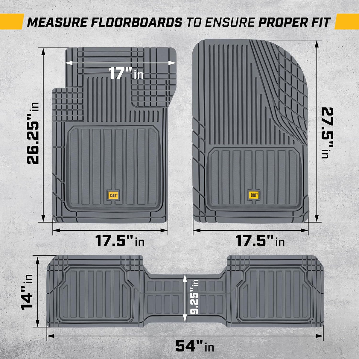 Cat® ToughLiner™ Gray Car Floor Mats - Heavy Duty Trim to Fit Floor Mats for Trucks - All-Weather Truck Accessories & Odorless Rubber Automotive Floor Mats - Car Mats & SUV Floor Liners for Car