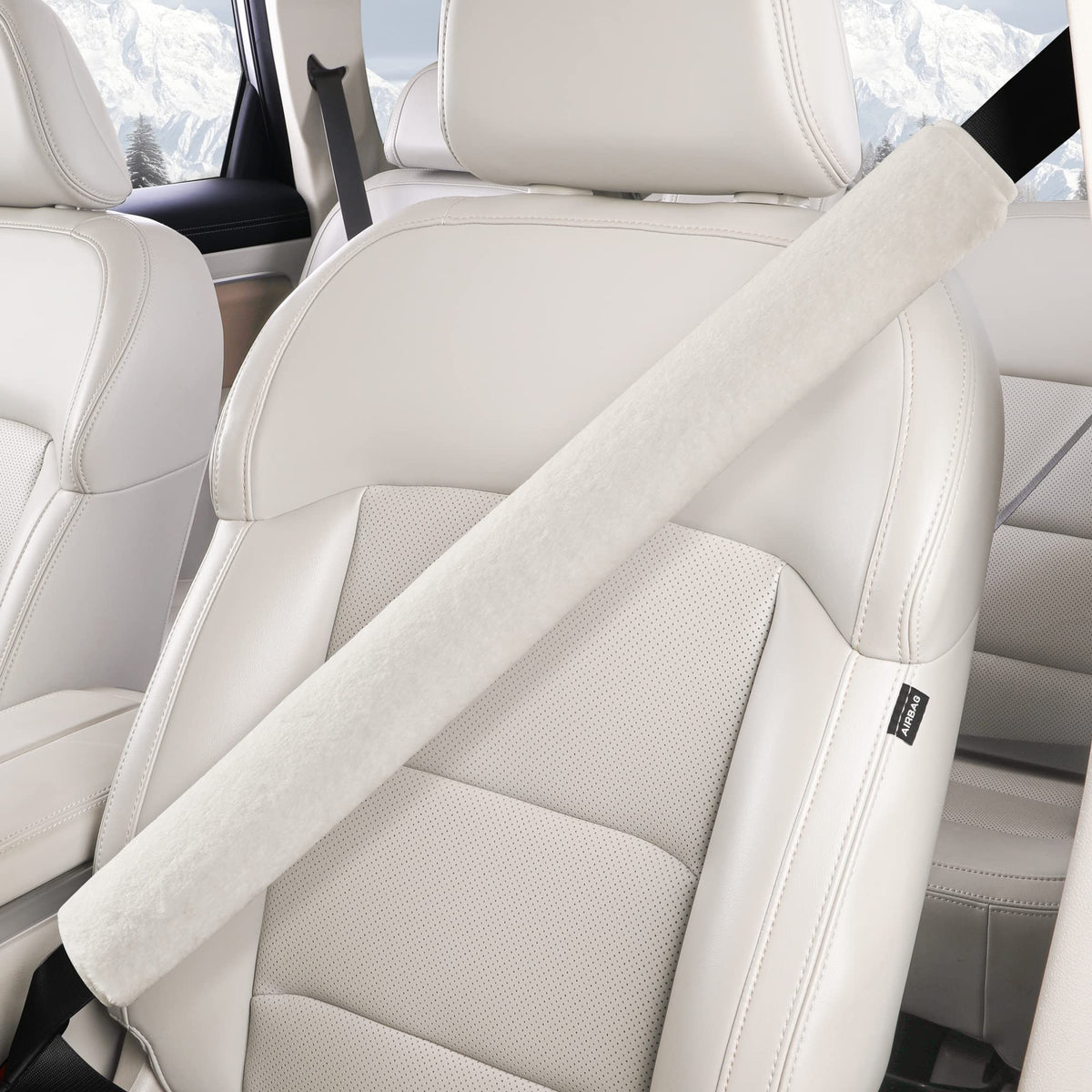 LACDL Extra Long Seatbelt Covers Super Soft Furry for Adults Kids Women & Men, Thick Plush Full Car Seat Belt Cushion, Fluffy Shoulder Pad Protector, Auto Interior Accessories, 1pc, Off White, 15.5in