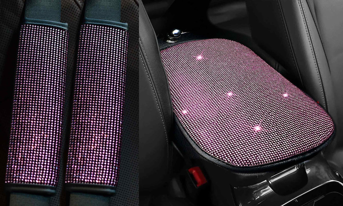 2PCS Bling Car Seatbelt Strap Covers for Women Girls - Crystal Rhinestone Velvet Shoulder Pad Protector - Diamond Shine Safety Shoulder Pad, Car Decor Interior Accessories