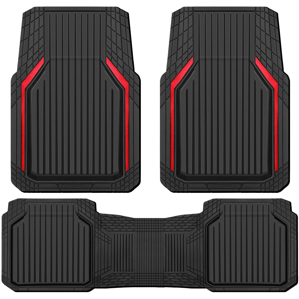 CAR PASS Heavy Duty Rubber Floor Mats for Car, Waterproof All Weather Car Floor Mats, Universal Trim-to-Fit for SUV Truck Sedans Vans, Automotive Floor Mats 3 piece car mats Full Set, Solid Black
