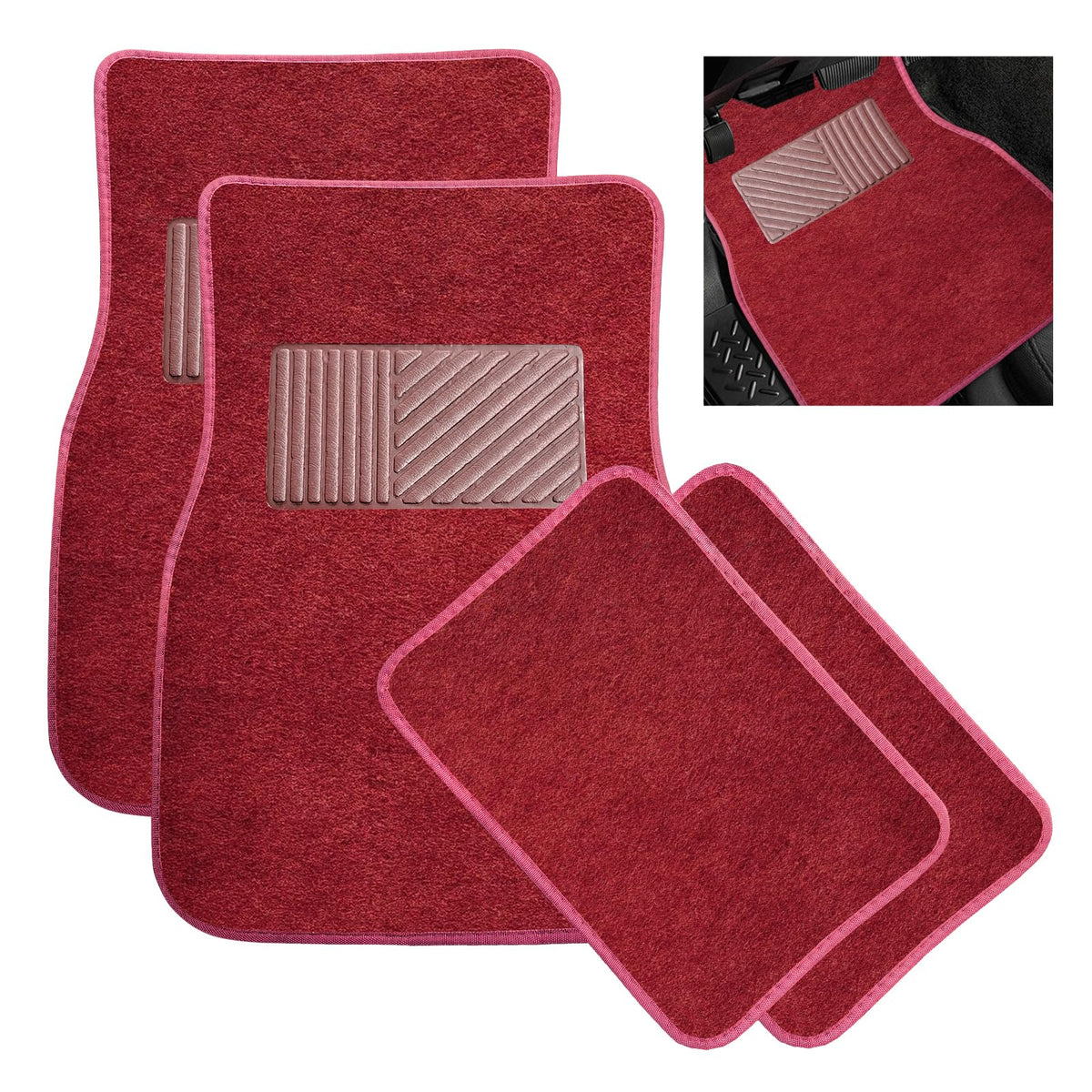 4 PCS Car Floor Mats, Anti-Slip Front & Rear Auto Protective Carpets with Driver Heel Pad, Universal All Weather Floor Mat Classic Matching Heel Pad for Car Truck SUV (Black)