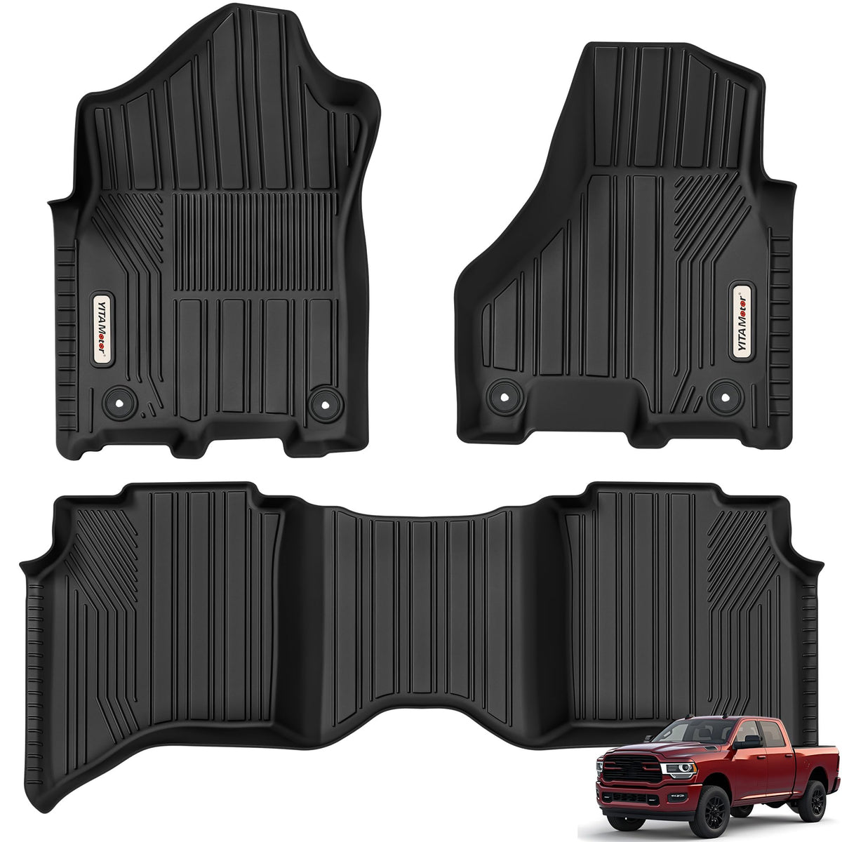 YITAMOTOR Floor Mats Fit for 2013-2018 Dodge Ram 1500/2500/3500 Crew Cab, 2019-2024 Ram 1500 Classic Crew Cab 1st & 2nd Row All Weather Heavy Duty Floor Liners Black