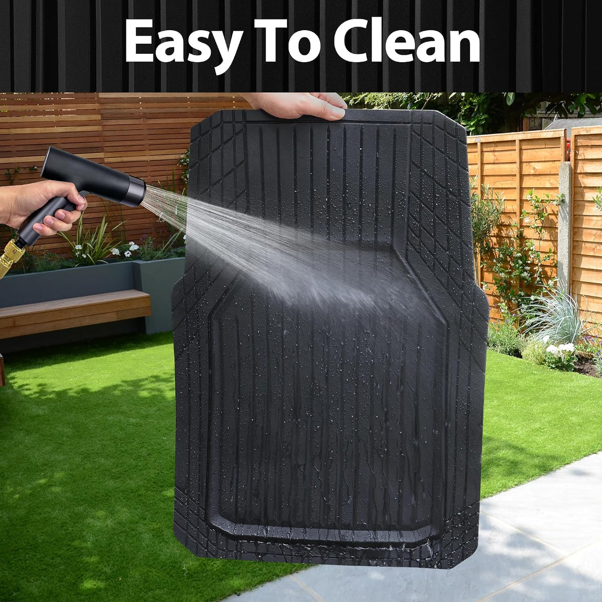 CAR PASS Heavy Duty Rubber Floor Mats for Car, Waterproof All Weather Car Floor Mats, Universal Trim-to-Fit for SUV Truck Sedans Vans, Automotive Floor Mats 3 piece car mats Full Set, Solid Black