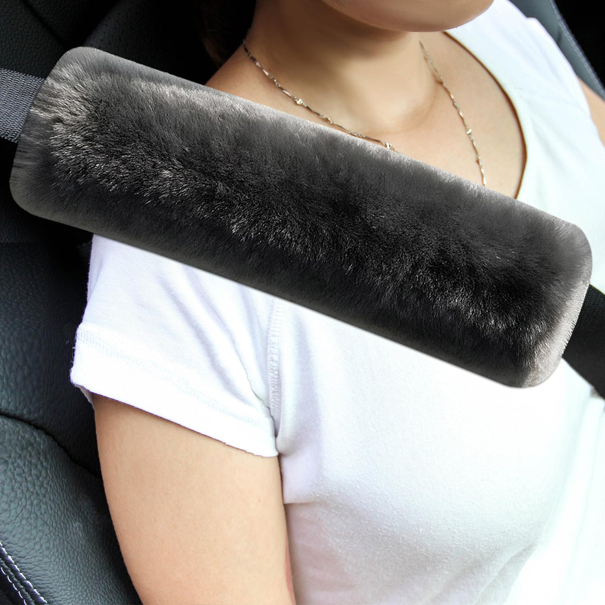 Amooca 2-Pack Real Wool Seatbelt Cover Authentic Sheepskin Shoulder Pad