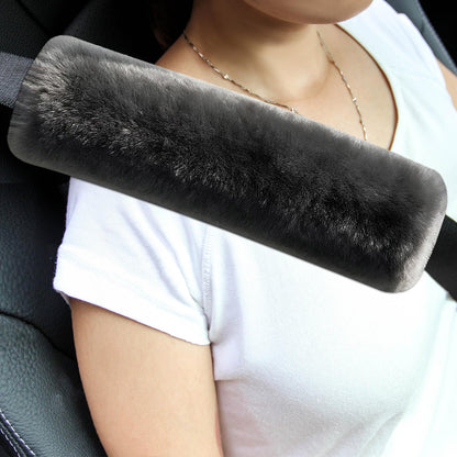 Amooca 2-Pack Real Wool Seatbelt Cover Authentic Sheepskin Shoulder Pad
