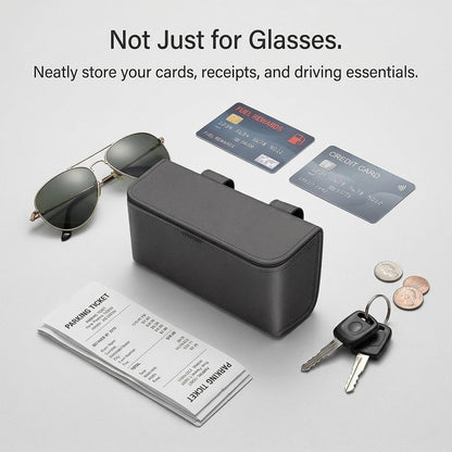 Magnetic Sunglasses Holder for Car Visor, PU Leather Clip, Black
