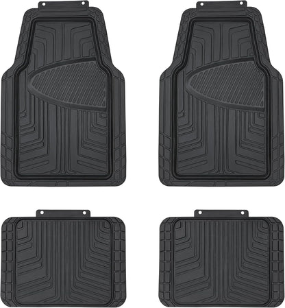 Amazon Basics 4-Piece Premium All-Season Anti-Slip Rubber Floor Mats, All Weather Protection for Cars, SUVs and Trucks, Universal Trim to Fit, Black