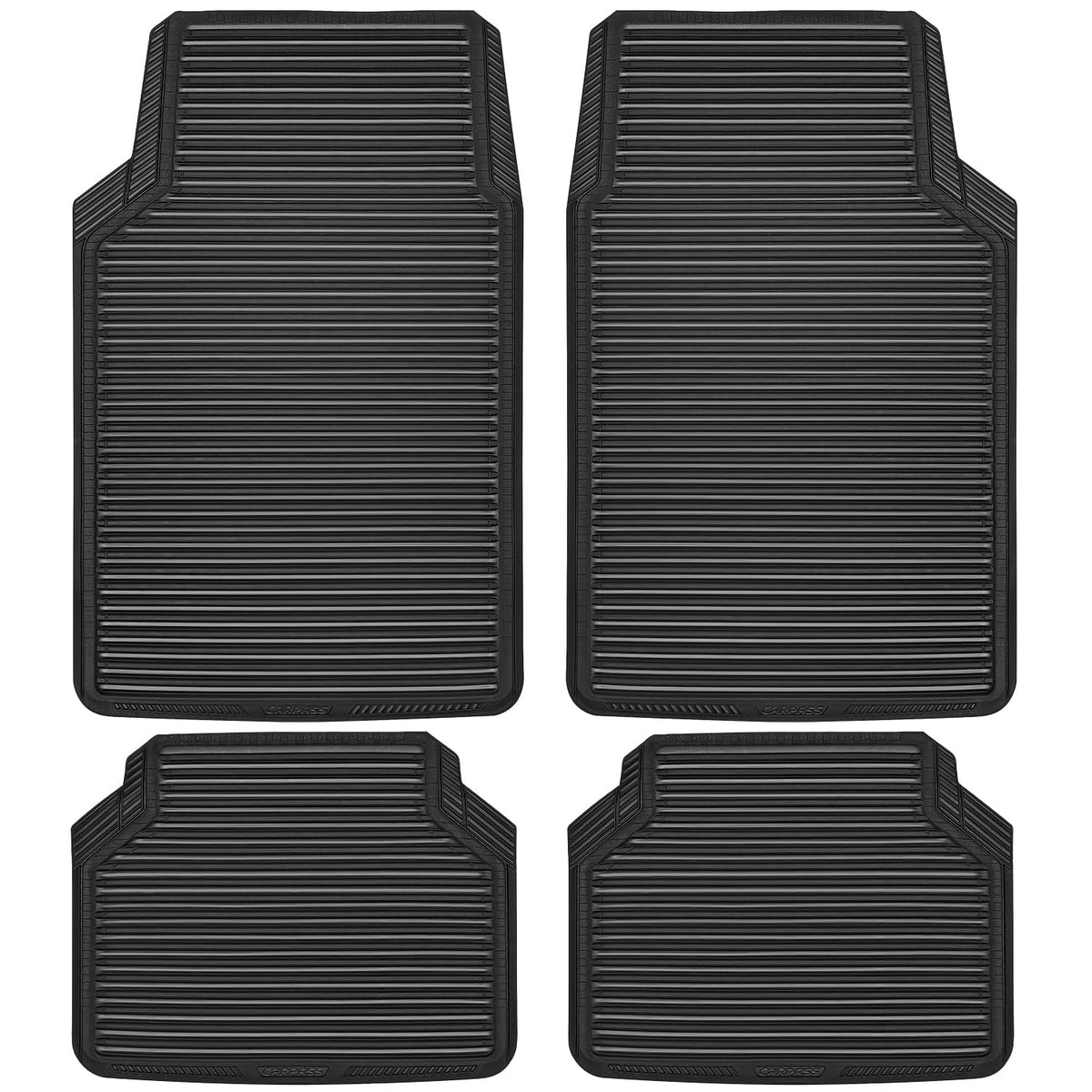CAR PASS Rubber Floor Mats, All Weather Full Set 4-Piece, Waterproof Automotive Mats Trim to Fit Most Cars Sedans SUVs Vans, Heavy Duty Anti-Slip Easy Clean, All Black