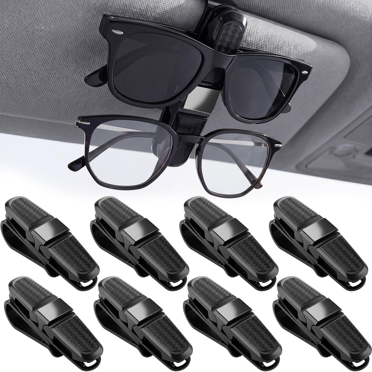 Konohan 8 Pack Sunglasses Holder for Car Visor, Rotational Clip, Silver
