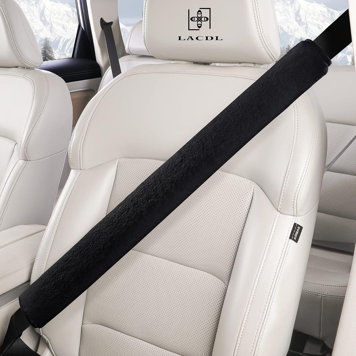 LACDL Extra Long Seatbelt Cover Super Soft Furry for Adults Kids Women & Men, Thick Plush Full Car Seat Belt Strap Cushion, Fluffy Shoulder Pad Protector, Auto Interior Accessories, 1pc, Black, 15.5in