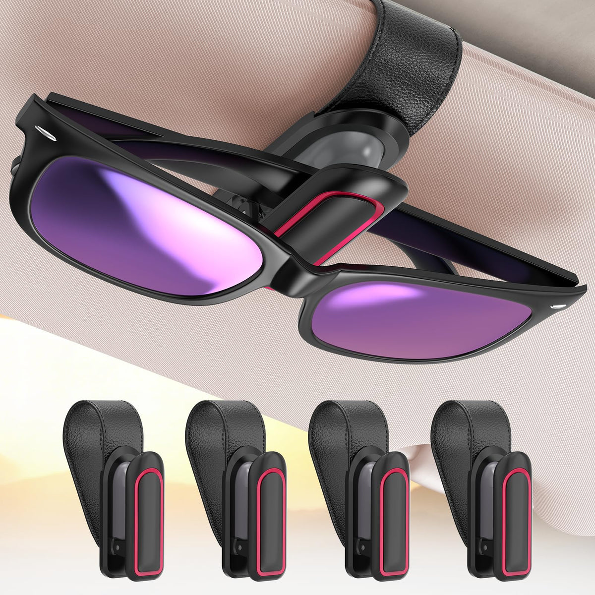 Veharvim Sunglass Holder for Car, 2 Pack, Metal Clip, One-Handed Operation