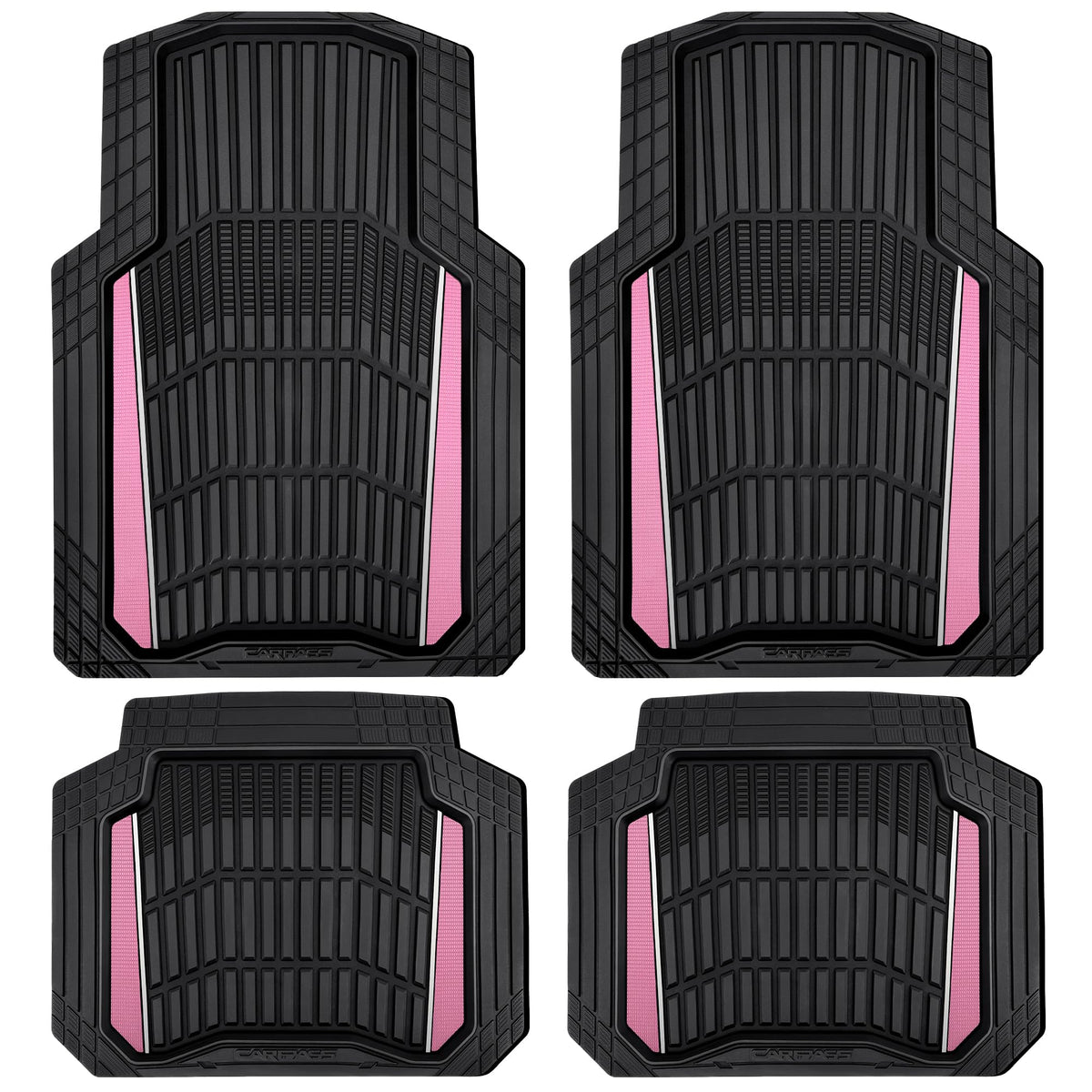 CAR PASS Heavy Duty Rubber Car Floor Mats, Deep Waterproof Car Floor Mats All Weather, Aluminum Film Floor Mats for Cars Non-Slip Universal Trim to Fit for SUVs Trucks Sedans Vans, Black Grey Metallic