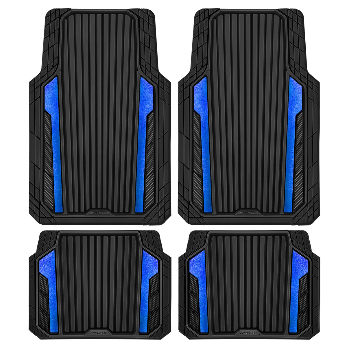 CAR PASS Heavy Duty Rubber Car Mats Metallic, Aluminum Film All Weather Floor Mats Waterproof Universal Trim to Fit Automotive SUV Sedan Van 4 Piece Anodized Deep Dish Two-Tone Sporty Black Red Chrome