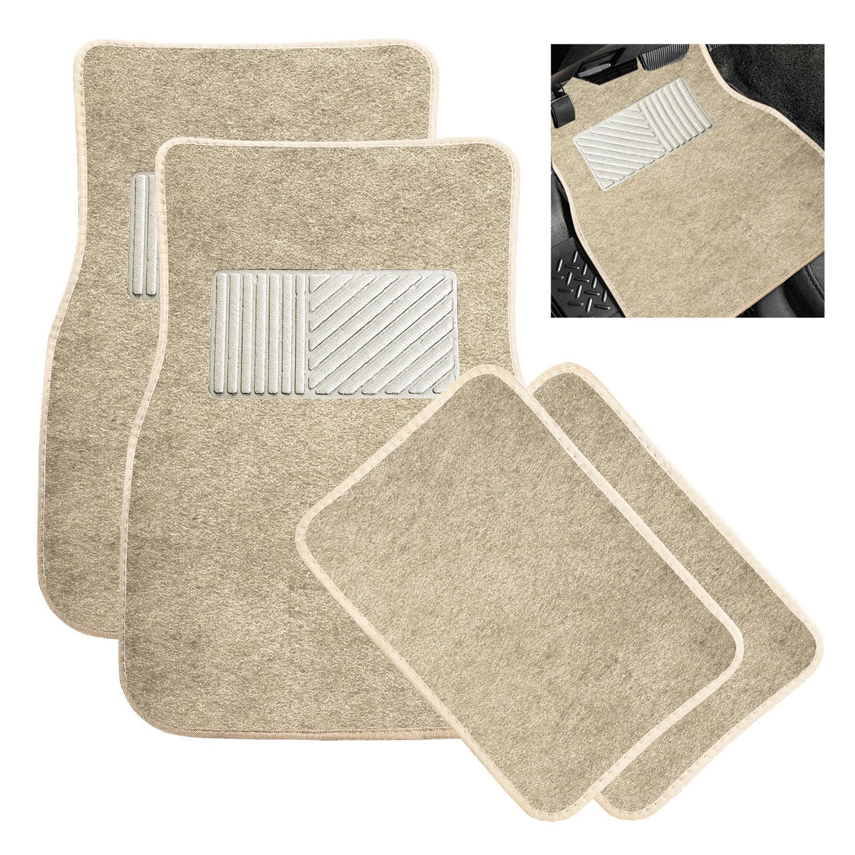 4 PCS Car Floor Mats, Anti-Slip Front & Rear Auto Protective Carpets with Driver Heel Pad, Universal All Weather Floor Mat Classic Matching Heel Pad for Car Truck SUV (Black)
