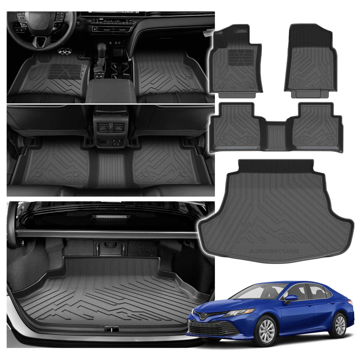 Powerty Floor Mats for 2019-2024 2025 Toyota RAV4 Accessories All Weather Floor Liner 3D TPO 1st & 2nd Row Floor Mat Heavy-Duty Floor Liners(FIT All Models)
