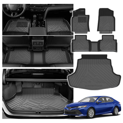 Powerty Floor Mats for 2019-2024 2025 Toyota RAV4 Accessories All Weather Floor Liner 3D TPO 1st & 2nd Row Floor Mat Heavy-Duty Floor Liners(FIT All Models)
