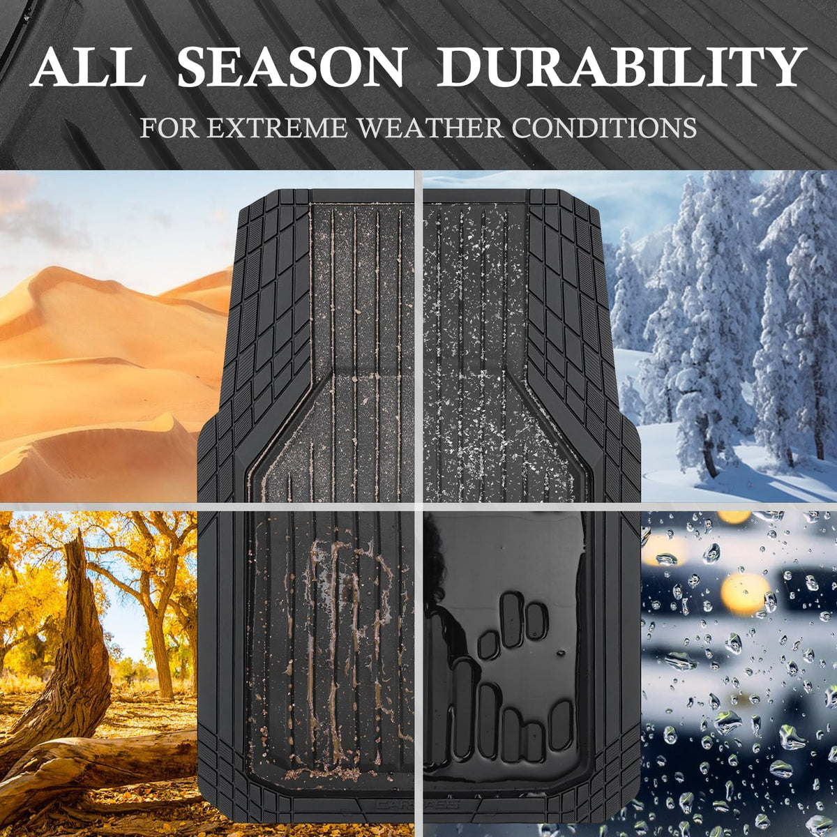 CAR PASS Heavy Duty Rubber Floor Mats for Car, Waterproof All Weather Car Floor Mats, Universal Trim-to-Fit for SUV Truck Sedans Vans, Automotive Floor Mats 3 piece car mats Full Set, Solid Black