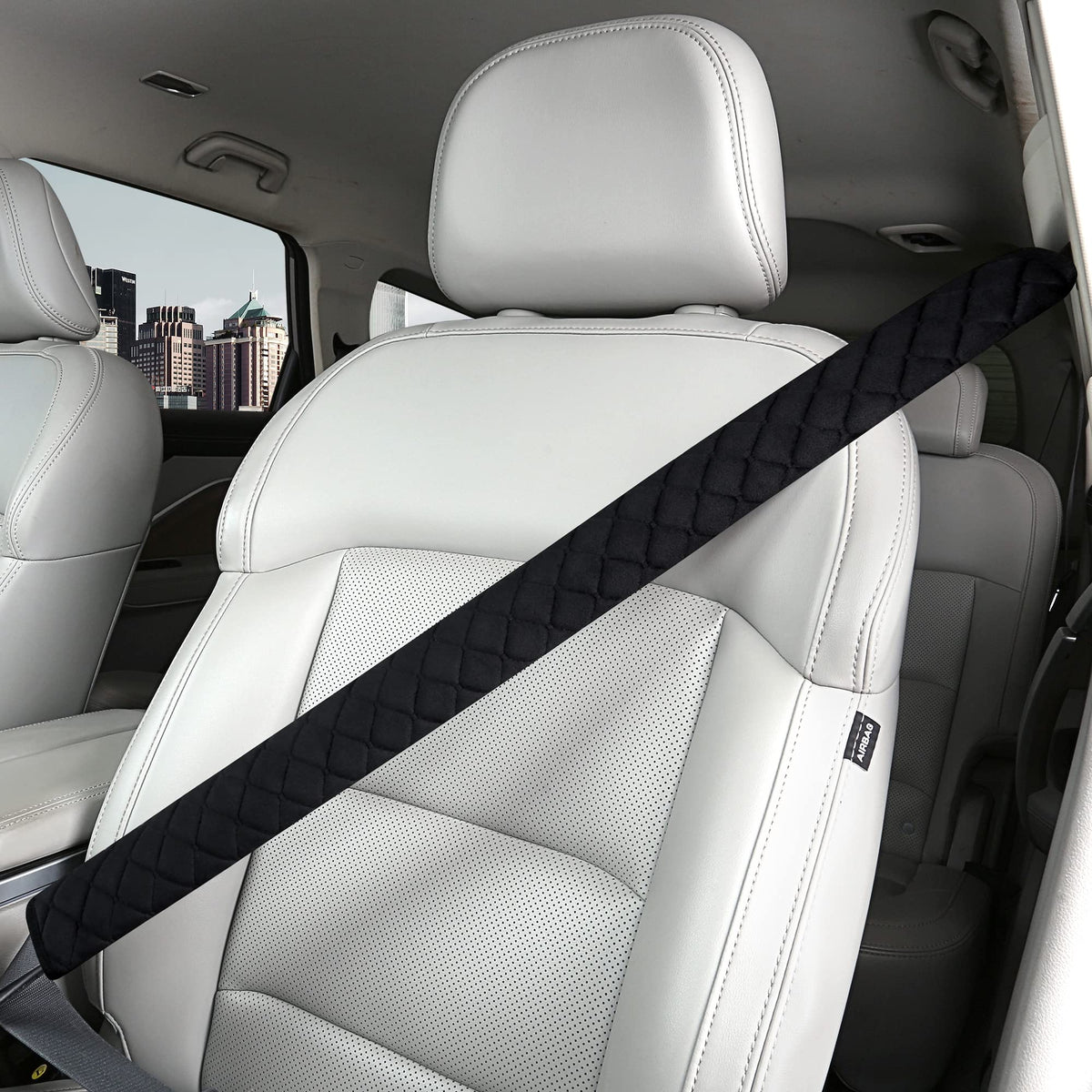 HighnessHwoo Extra Long Seatbelt Covers for Adults Kids Women & Men, Soft Car Seat Belt Strap Cushion for for truck & bus drivers only, Shoulder Neck Chest Protector Pads, 1pc, Black, 25.5in